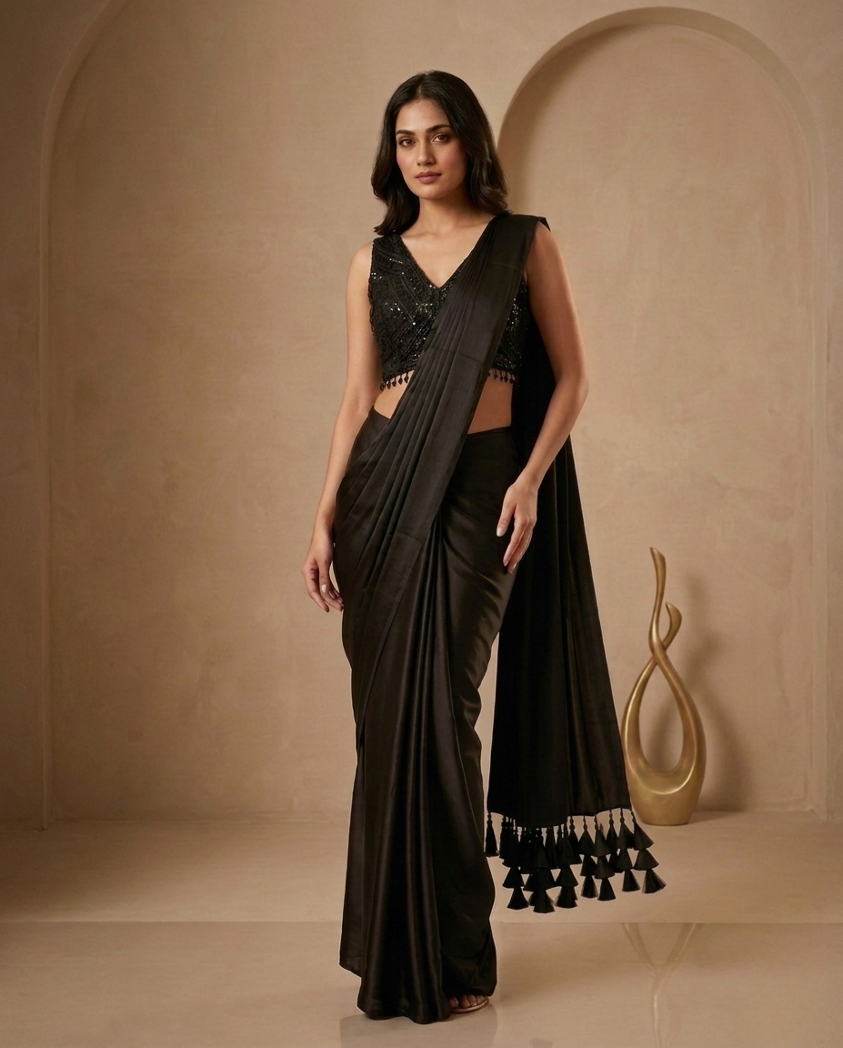 Black Ready-to-Wear Saree with Sequin Embellished Blouse