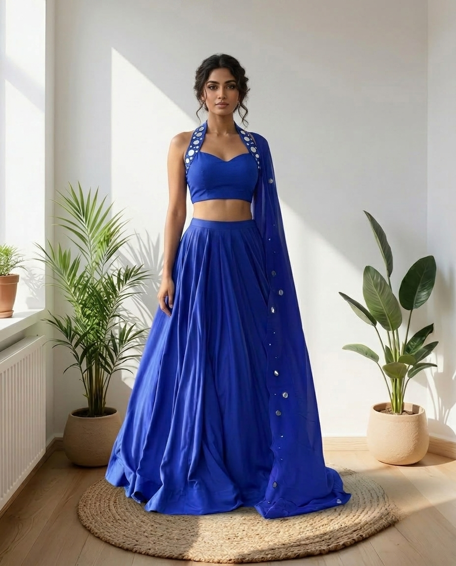 Royal Blue Navratri Lehenga Choli Set with Embellished Dupatta | Festive Garba & Dandiya Outfit