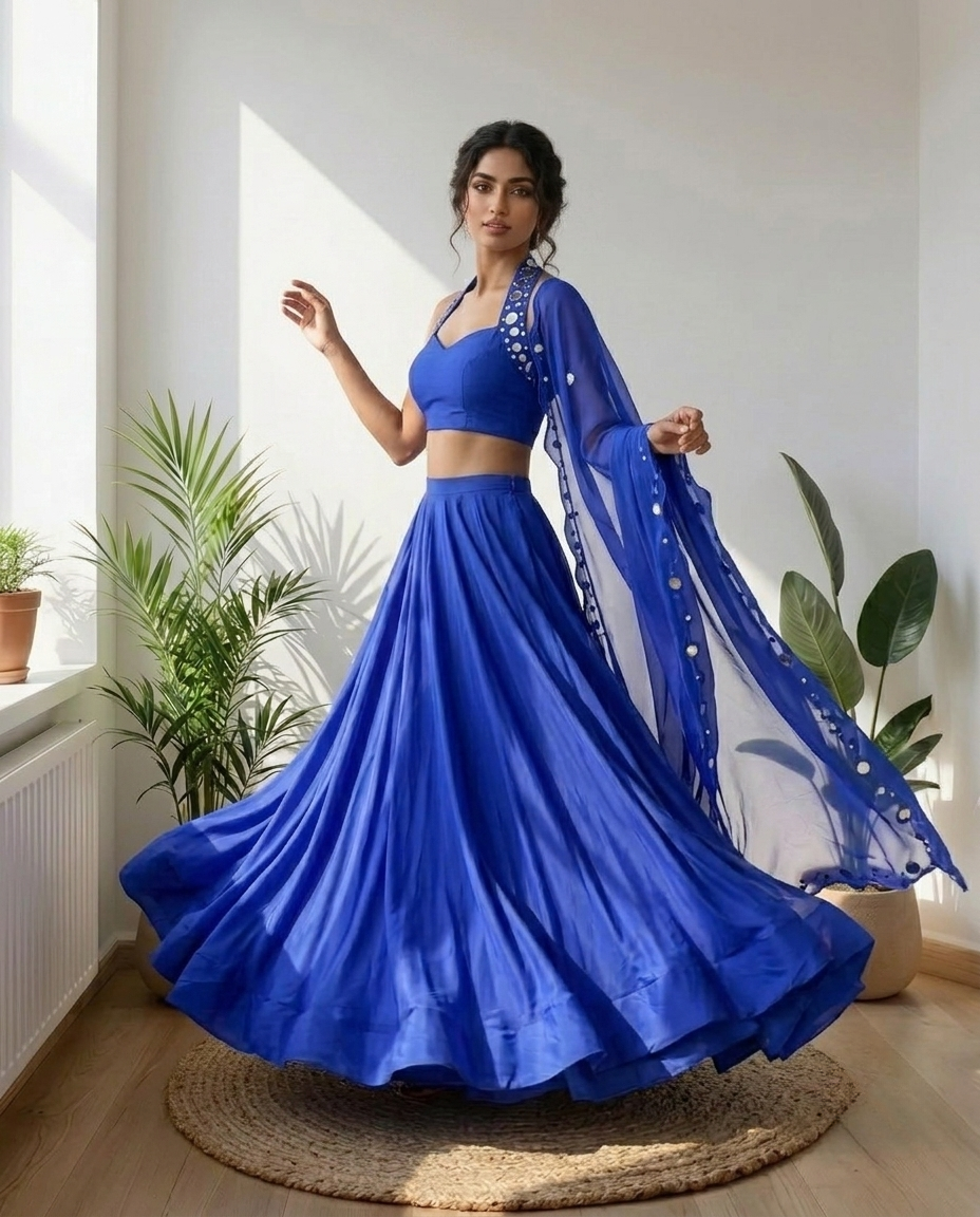 Royal Blue Navratri Lehenga Choli Set with Embellished Dupatta | Festive Garba & Dandiya Outfit