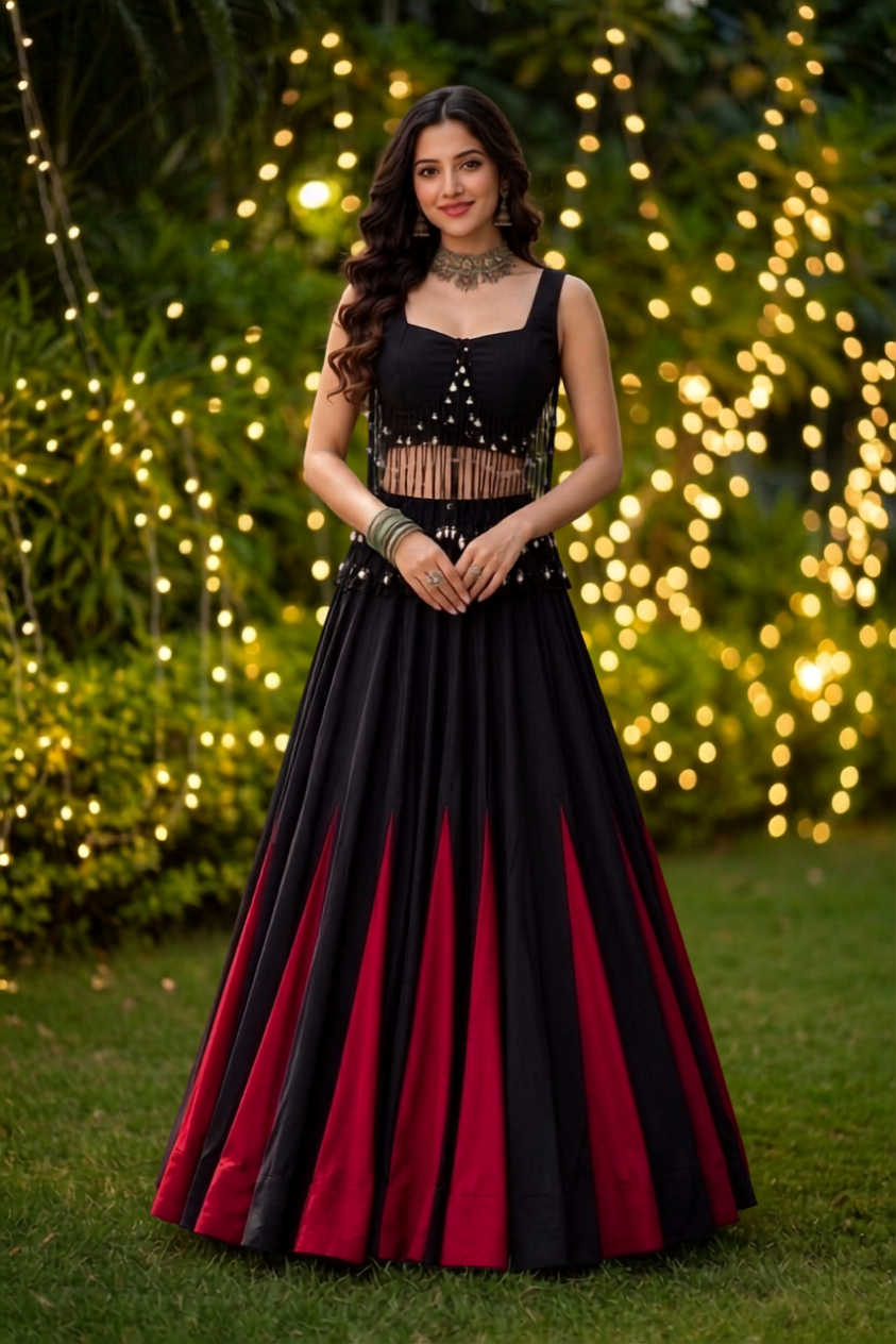 Black & Crimson Embellished Navratri Lehenga Choli | Garba & Dandiya Wear