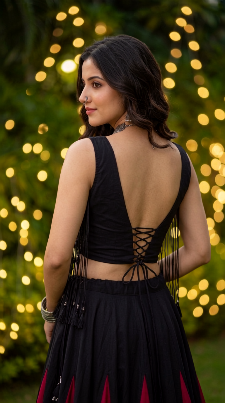 Black & Crimson Embellished Navratri Lehenga Choli | Garba & Dandiya Wear
