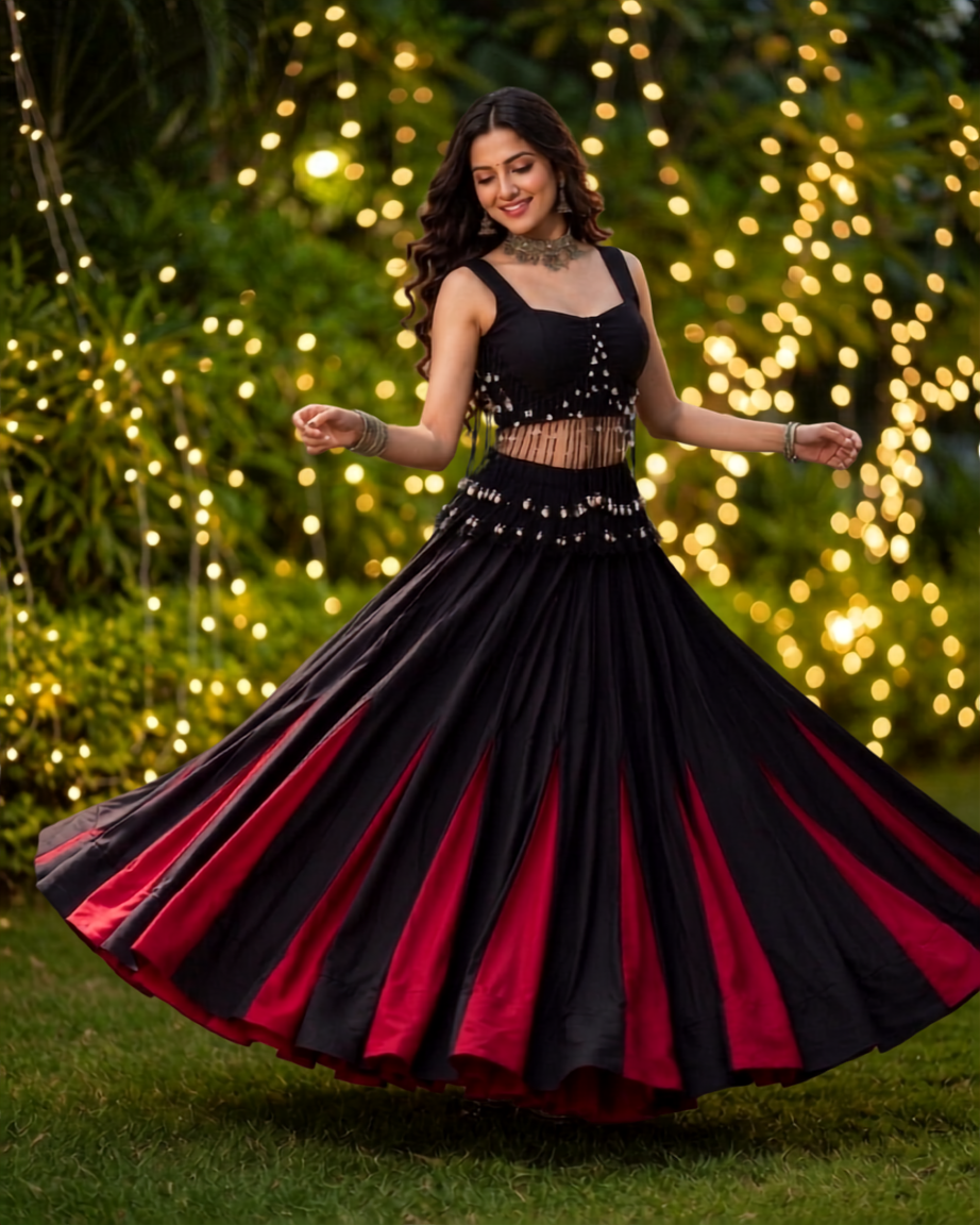 Black & Crimson Embellished Navratri Lehenga Choli | Garba & Dandiya Wear