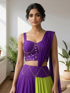 Purple & Lime Green Navratri Lehenga Choli Set | Coin Embellished Festive Garba Outfit