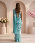 Sky Blue Ready-to-Wear Saree with Embroidered Corset Blouse | Pre-Stitched Party Wear Saree